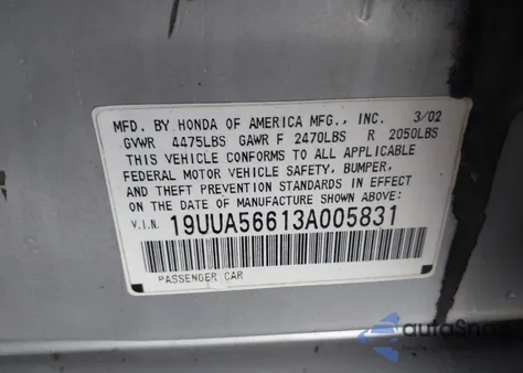 2003 Acura Tl 3.2 из США, поврежденный, VIN 19UUA56613A005831